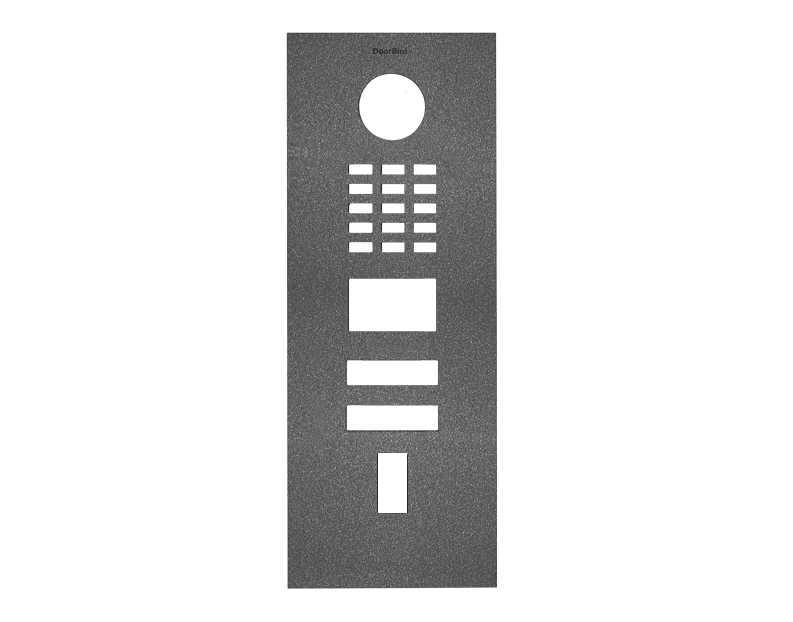 Stainless steel front panel with circular fingerprint sensor and vertical keypad cutouts