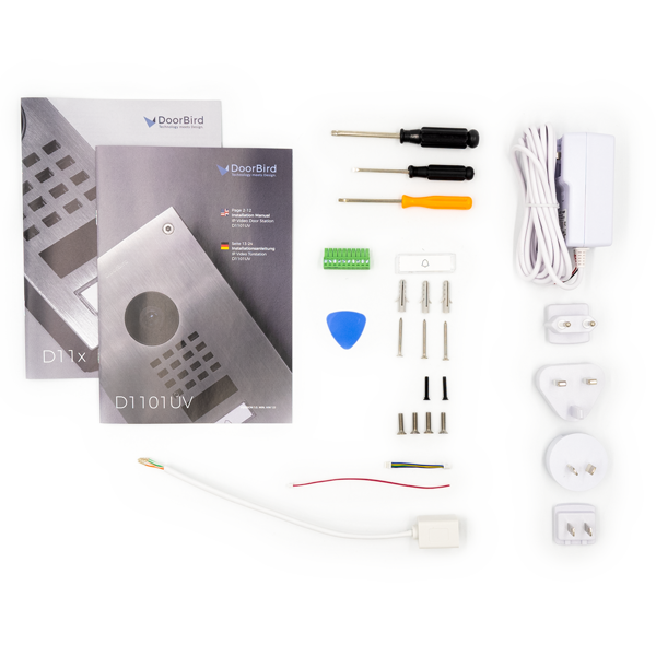 DoorBird replacement mounting kit for D11X doorbells with mounting plate, screws, wiring