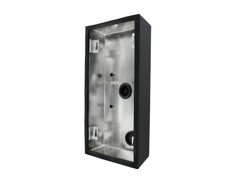 Anthracite grey surface-mounting backbox housing with open front and circular opening