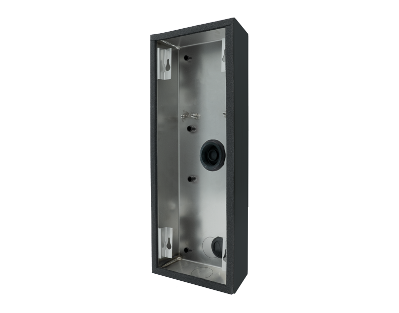 Anthracite grey surface-mounting backbox housing with open frame and cable port