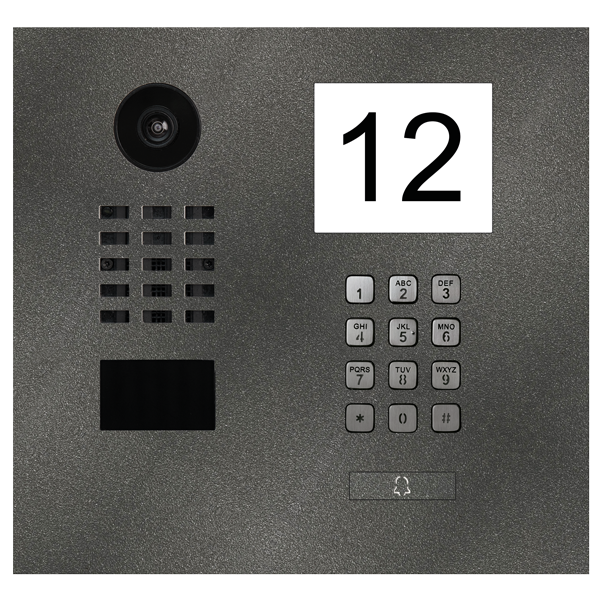 Stainless steel video door station: camera, keypad, illuminated call button 12