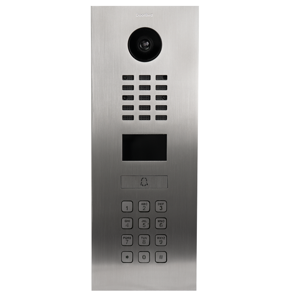Stainless steel IP video intercom call panel with camera, speaker grille, and keypad