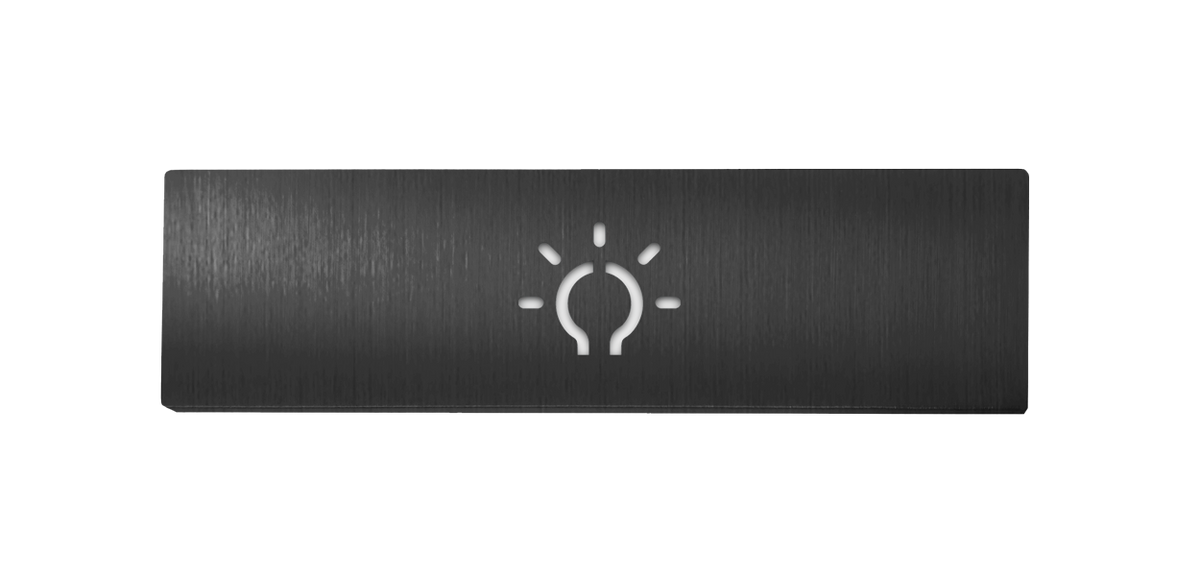 Titanium rectangular light push button cover with raised bulb icon