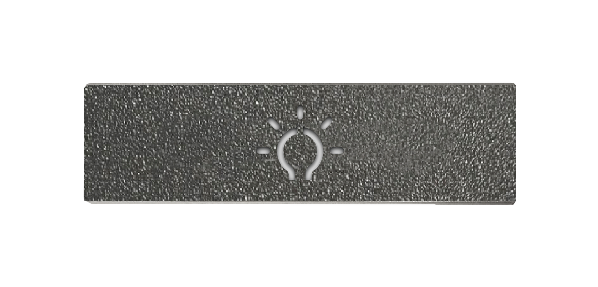 Rectangular stainless steel push button cover with textured finish and centered emblem