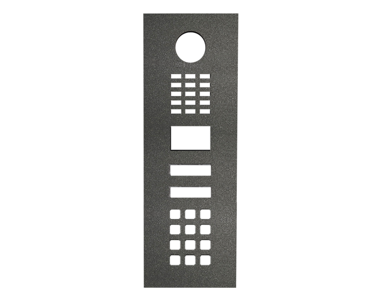 DoorBird stainless steel front panel with button array and speaker grille