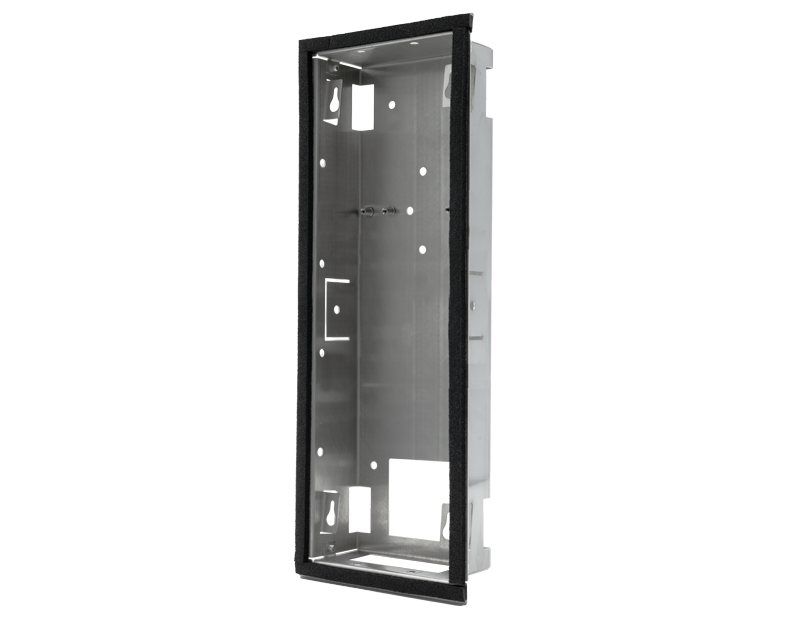 Stainless steel flush-mount backbox housing with open mounting cutouts
