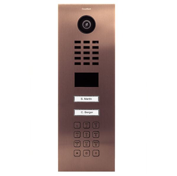 Bronze IP video door station with camera, call buttons, and keypad