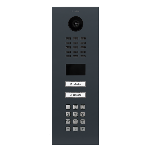 DoorBird IP video door station in anthracite grey with camera and 2 call buttons