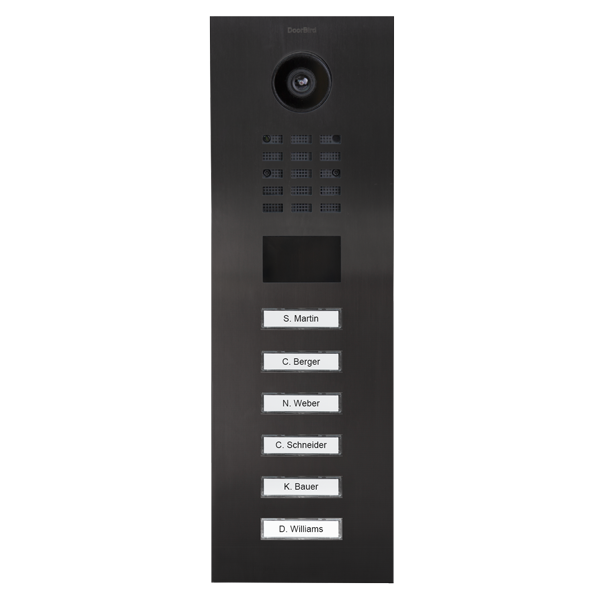 DoorBird titanium IP video door station with 6 call buttons, camera and name labels