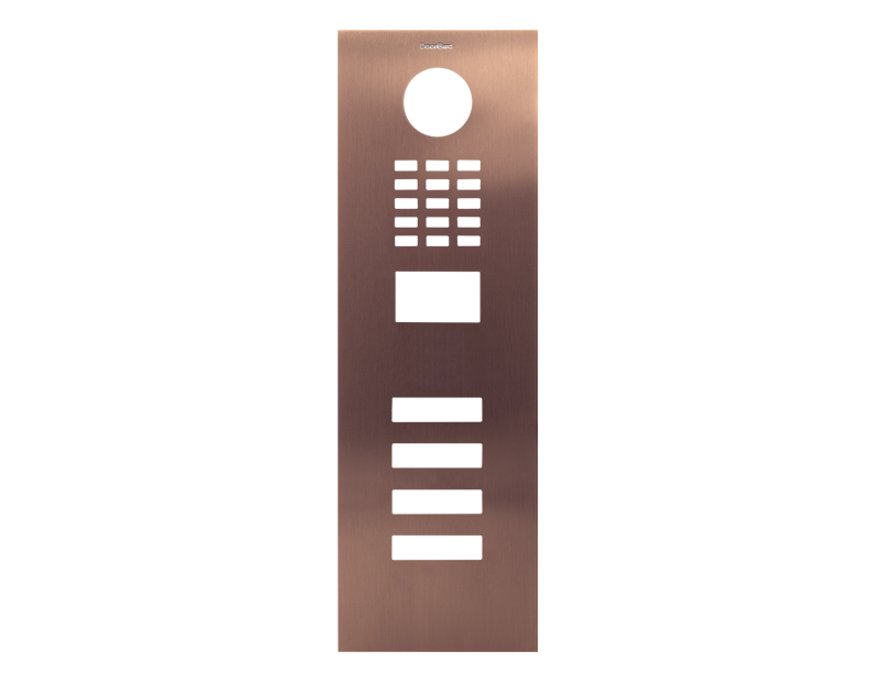 Bronze DoorBird front panel with circular speaker hole and 4 button slots