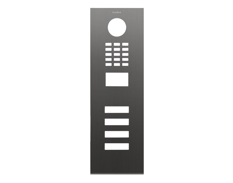 DoorBird titanium front panel with call buttons and circular camera opening
