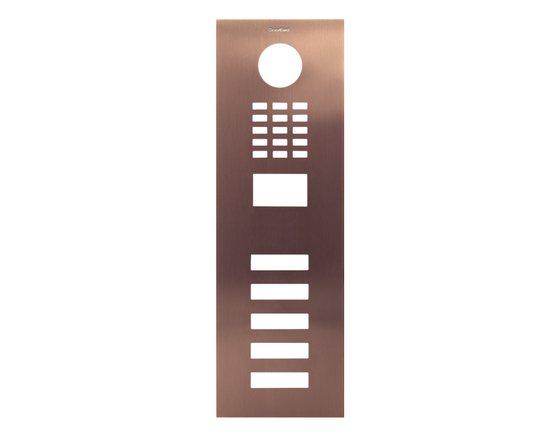 DoorBird bronze front panel with circular top and speaker button cutouts