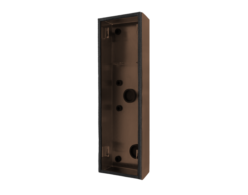 DoorBird D2102KV bronze surface-mount backbox housing with mounting holes and port openings