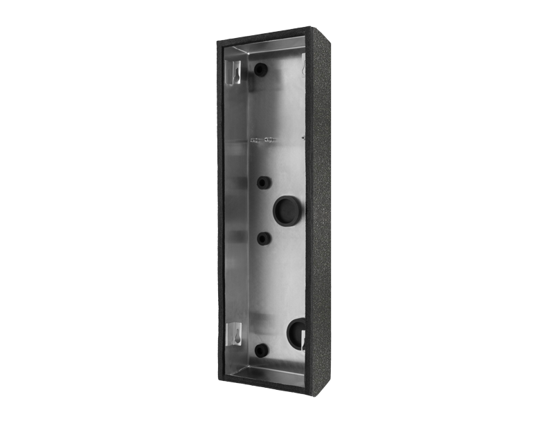 DoorBird D2102KV stainless steel surface-mount backbox housing with mounting holes
