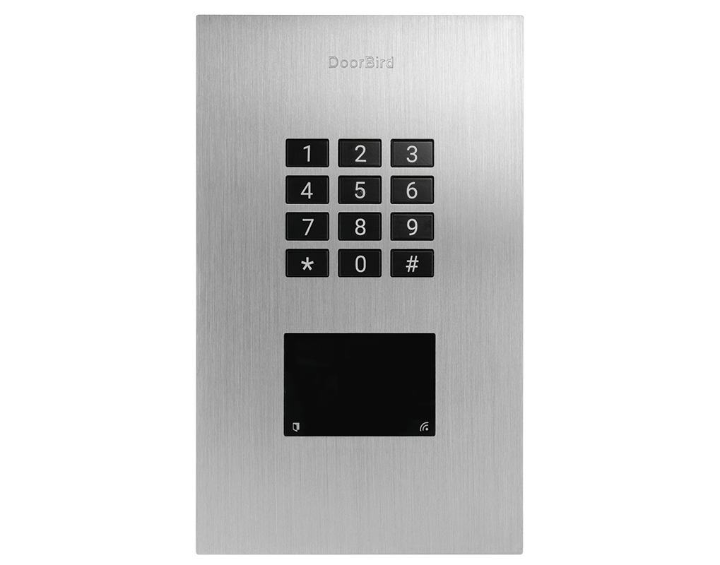 Stainless steel IP access control keypad with number buttons and black display