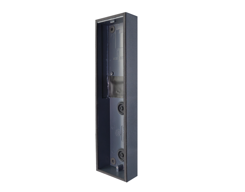 DoorBird stainless steel surface-mount backbox housing with screw holes, V2A finish