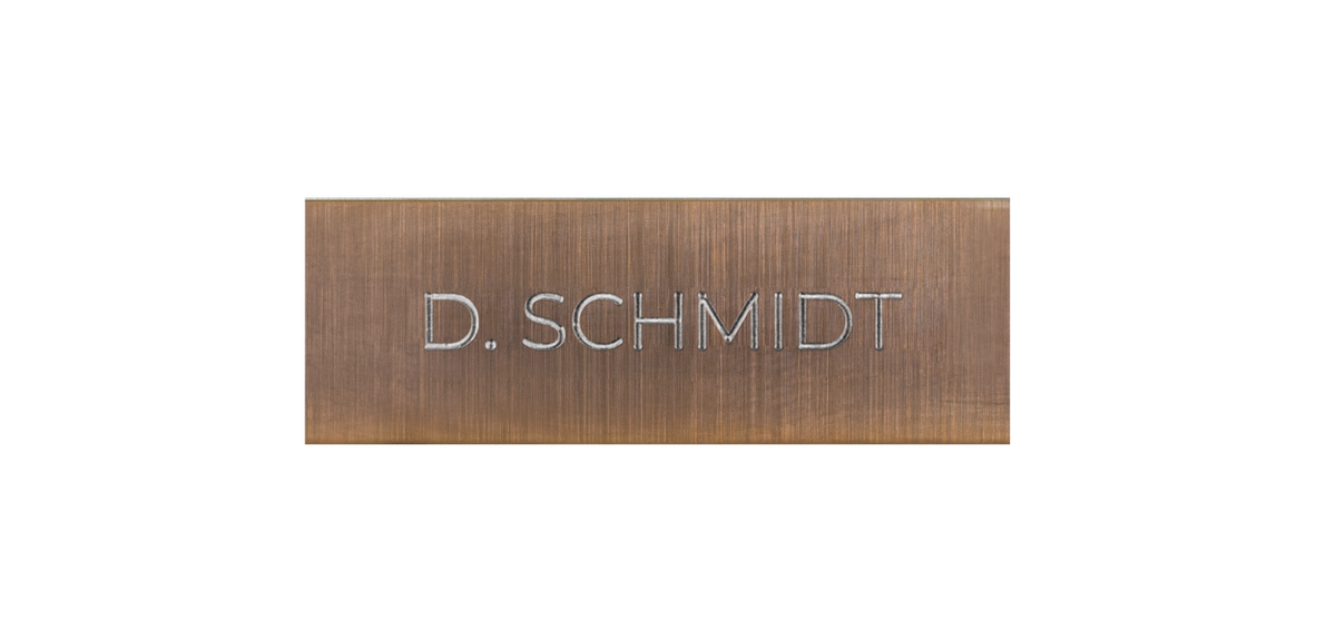 DoorBird bronze metal nameplate with engraved text “D. SCHMIDT”