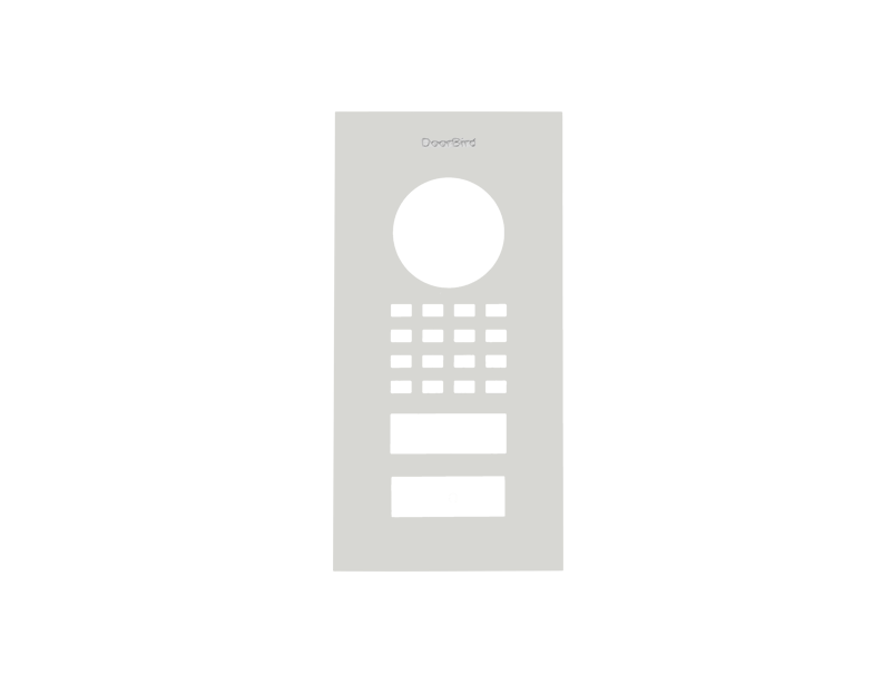 DoorBird white flush-mount front panel with circular button and speaker grille