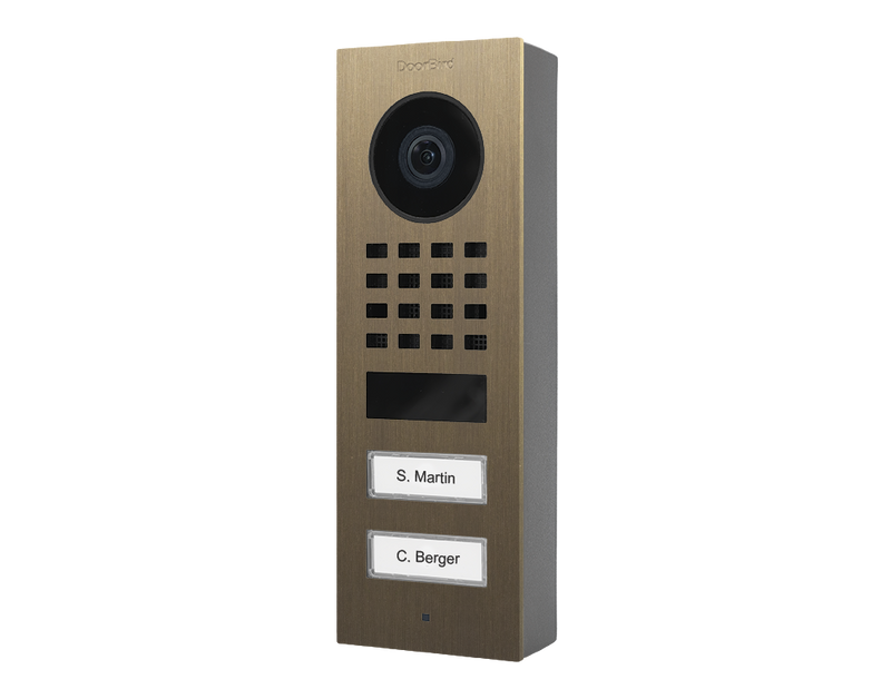 DoorBird D1102V Surface-Mount IP Video Door Station, 2 Call Button in Real Burnished Brass