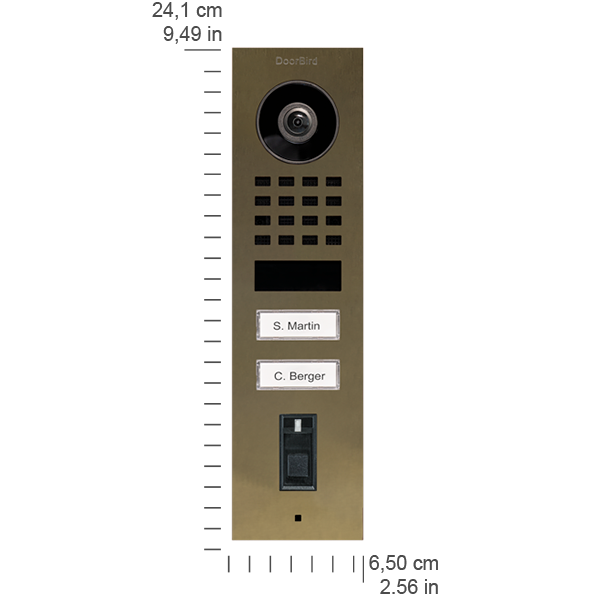 DoorBird D1102FV Fingerprint 50 Surface-Mount IP Video Door Station, 2 Call Button in Real Burnished Brass