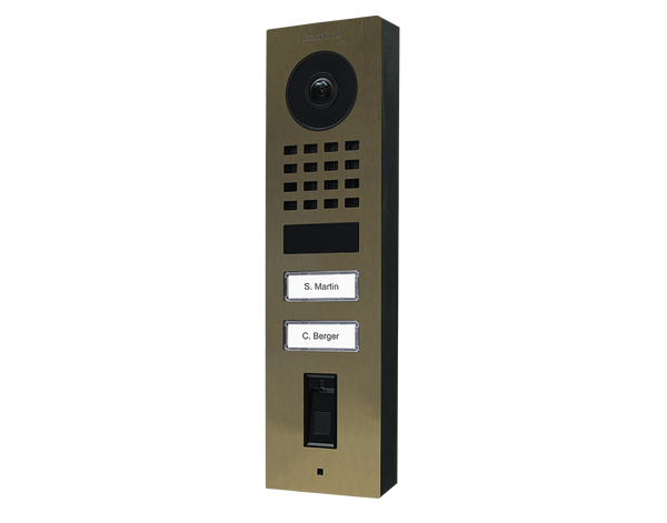 DoorBird D1102FV Fingerprint 50 Surface-Mount IP Video Door Station, 2 Call Button in Real Burnished Brass