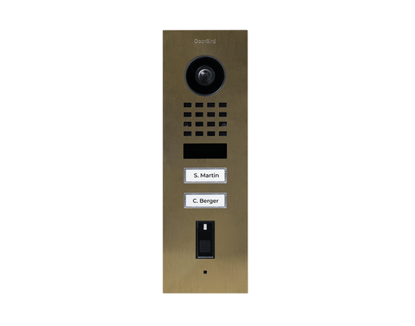 DoorBird D1102FV-F Fingerprint 50 Flush-Mount IP Video Door Station, 2 Call Button in Real Burnished Brass