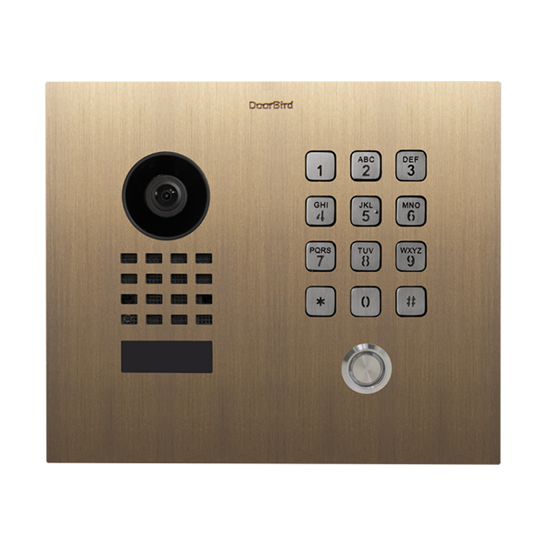 DoorBird D1101KH-C-F Classic Flush-Mount IP Video Door Station, 1 Call Button in Real Burnished Brass