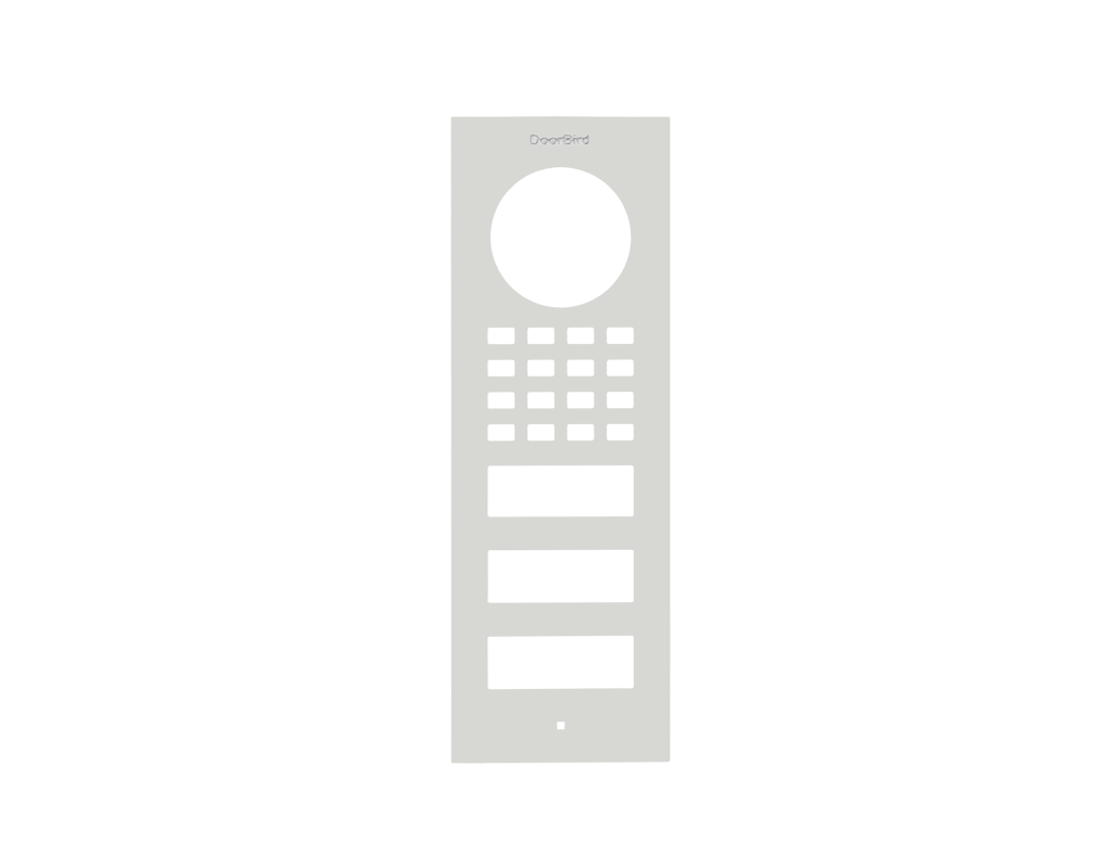 DoorBird surface-mount front panel in traffic white with circular speaker and call buttons