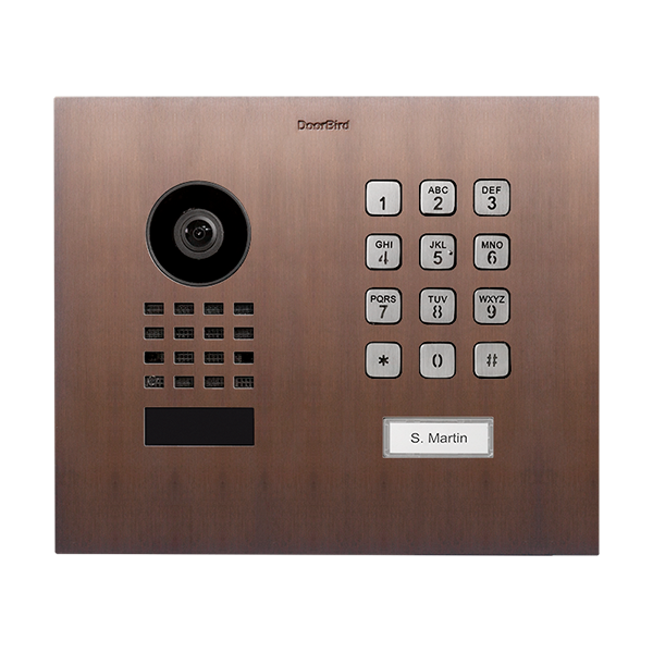 DoorBird D1101KH Modern Flush-Mount IP Video Door Station, 1 Call Button in Architectural Bronze