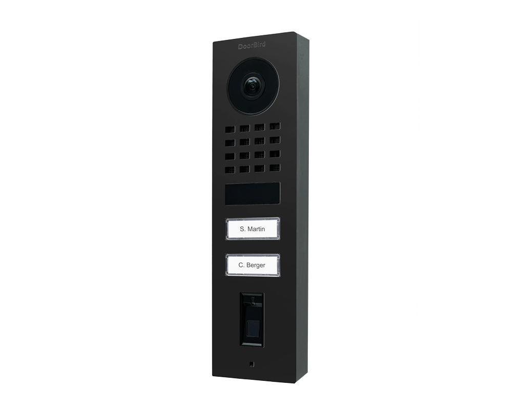 DoorBird graphite black video door station with camera, speaker grille, 2 call buttons