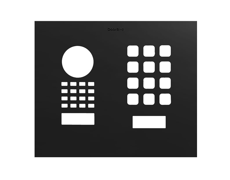 DoorBird graphite black front panel with circular button and keypad layout