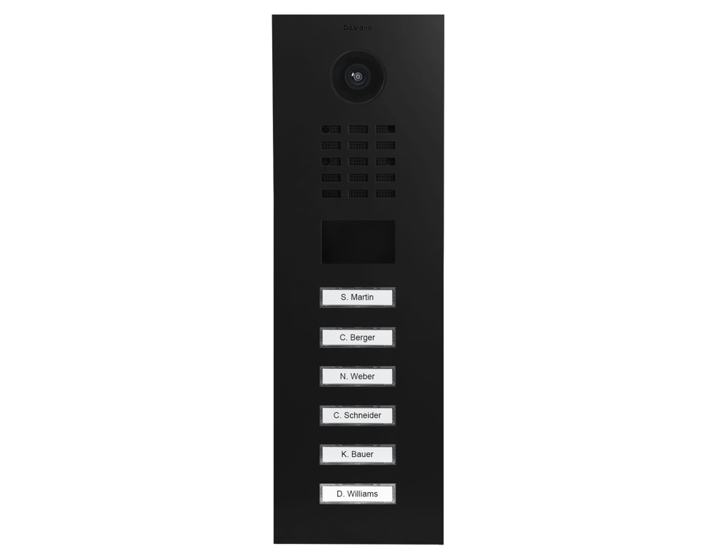 DoorBird D2106V video door station in graphite black with camera and 6 call buttons
