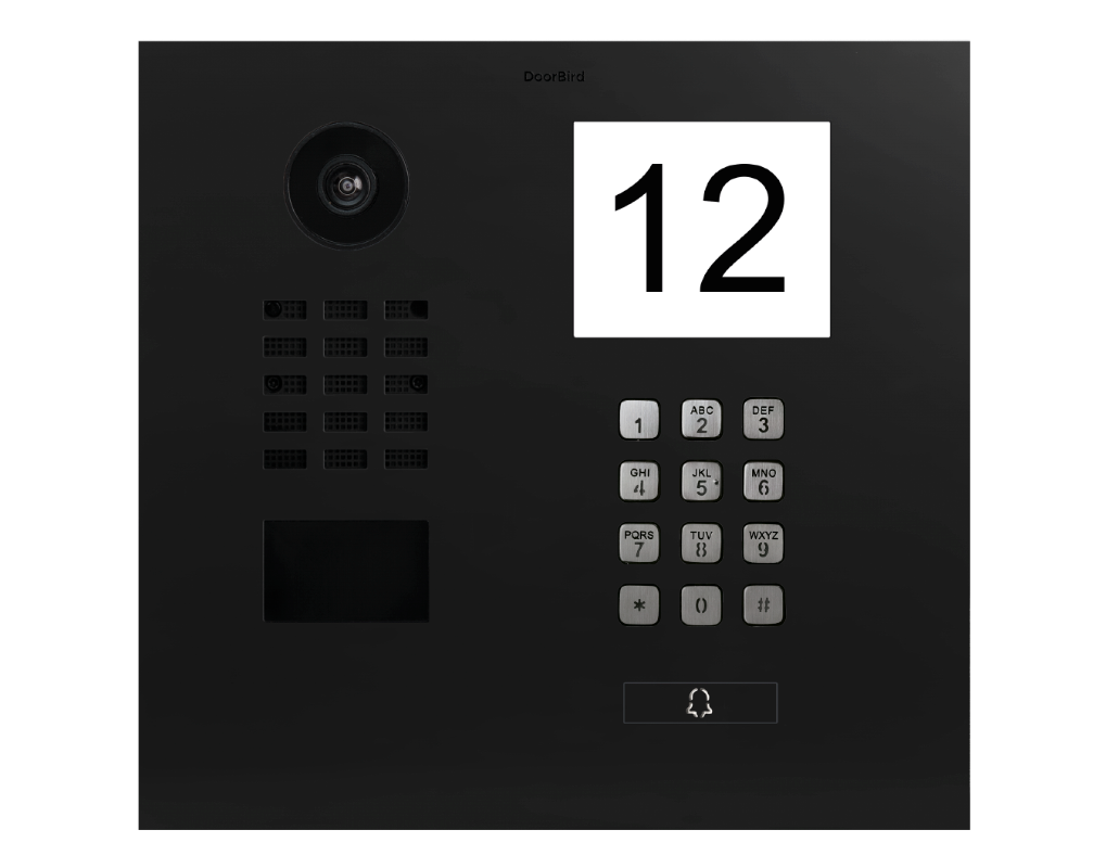 DoorBird IP video door station in graphite black with keypad and digital number display