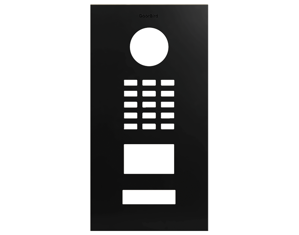 DoorBird D2101V front panel, graphite black, with circular lens cutout and keypad