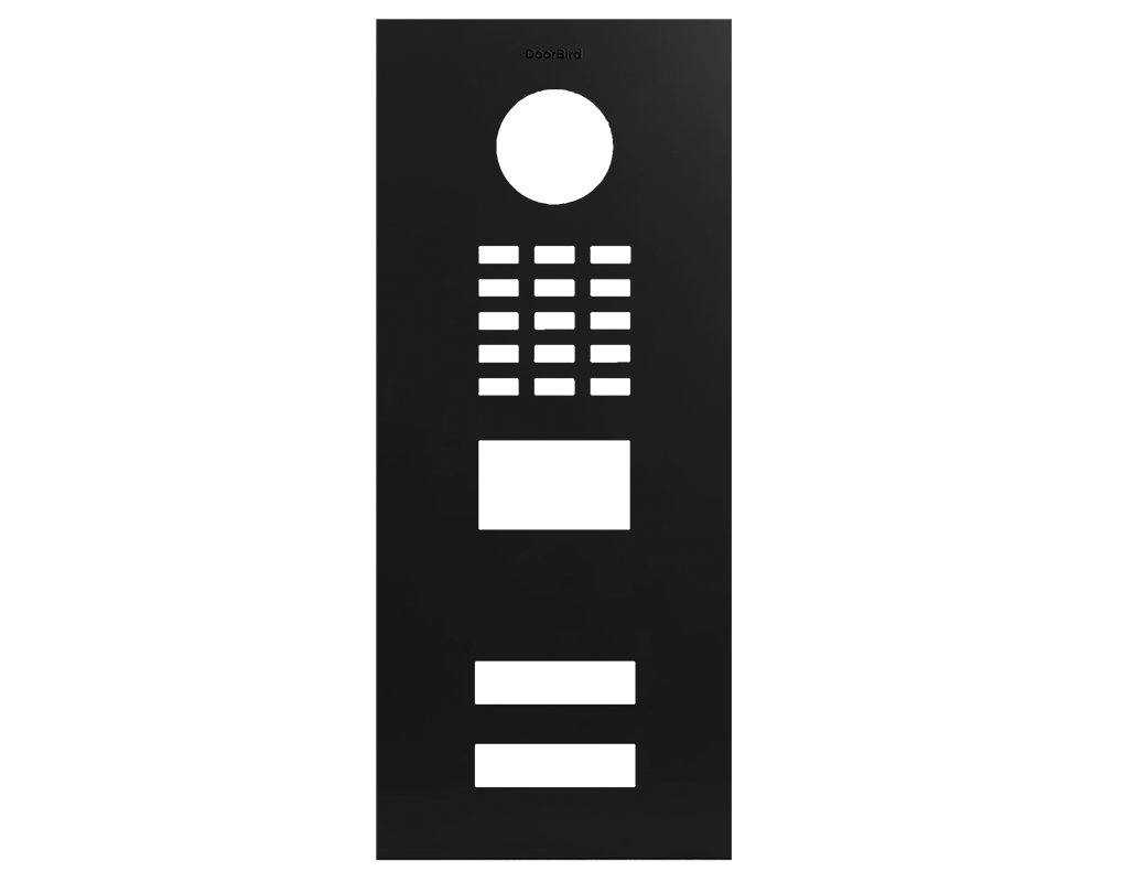 DoorBird graphite black front panel with circular button and speaker grille