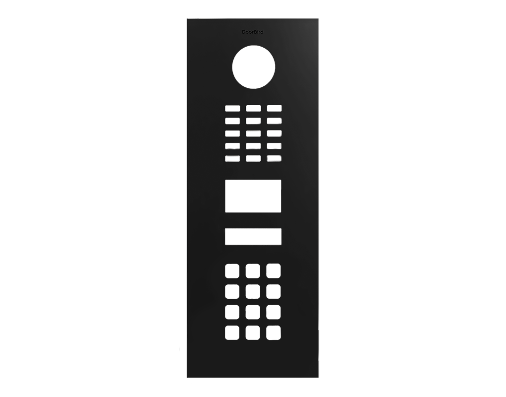 DoorBird graphite black front panel with circular doorbell button and keypad