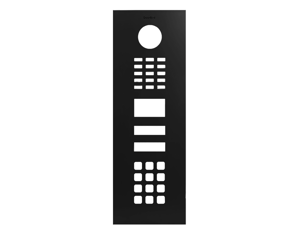 DoorBird graphite black front panel with circular button hole, keypad and speaker grille