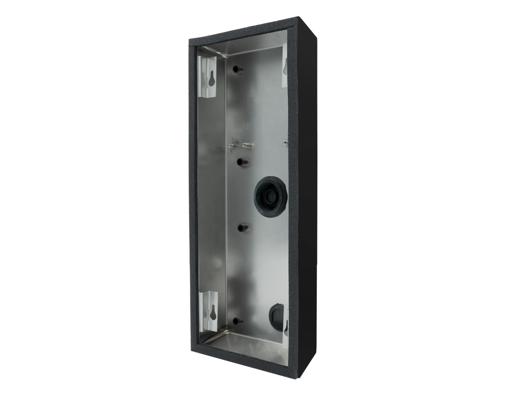 Graphite black metal surface-mounting housing backbox with mounting holes