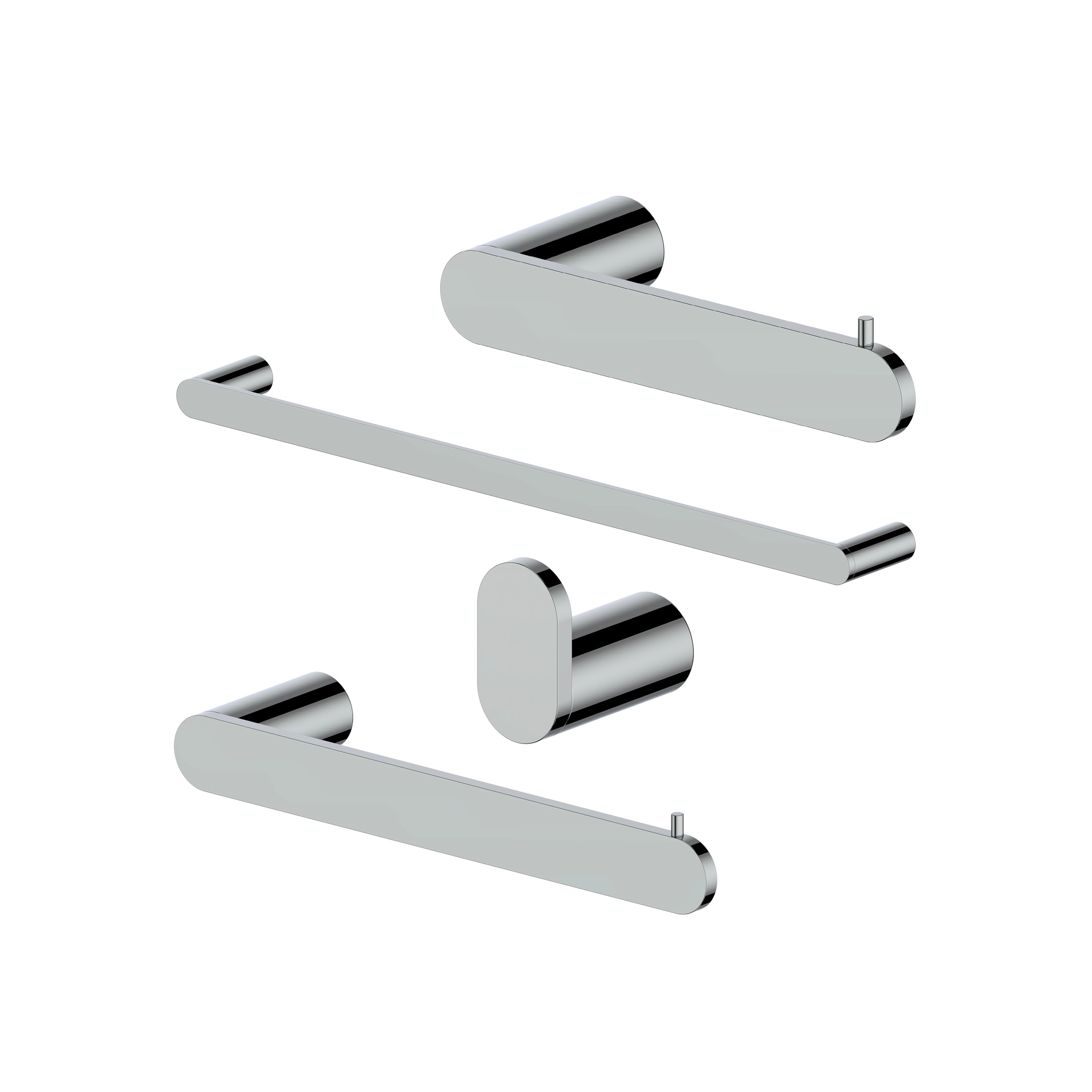 Bathroom towel rail accessory set with chrome finish, shown as multiple matching components