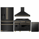 ZLINE Autograph Edition 4-Piece Appliance Package - 48-Inch Dual Fuel Range, Refrigerator with Water Dispenser, Wall Mounted Range Hood, & 24-Inch Tall Tub Dishwasher in Black Stainless Steel with Champagne Bronze Trim (4KAPR-RABRHDWV48-CB)