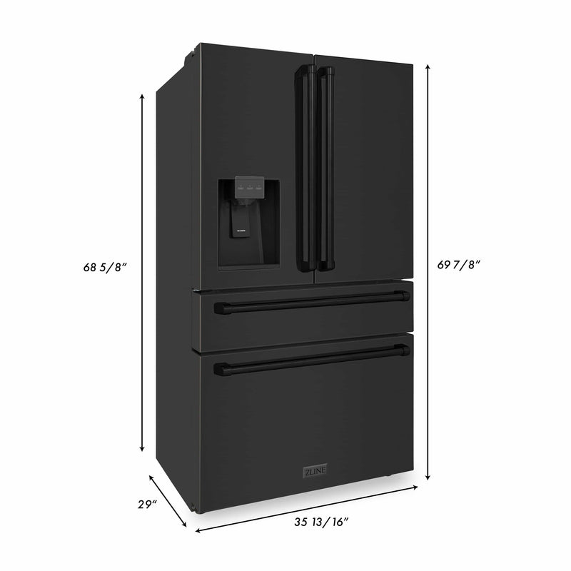 ZLINE 5-Piece Appliance Package - 36-Inch Dual Fuel Range with Brass Burners, Refrigerator with Water Dispenser, Convertible Wall Mount Hood, Microwave Drawer, and 3-Rack Dishwasher in Black Stainless Steel (5KPRW-RABRH36-MWDWV)