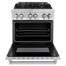 ZLINE 4-Piece Appliance Package - 30-Inch Dual Fuel Range, Refrigerator with Water Dispenser, Tall Tub Dishwasher, & Over-the-Range Microwave in Stainless Steel (4KPRW-RAOTRH30-DWV)