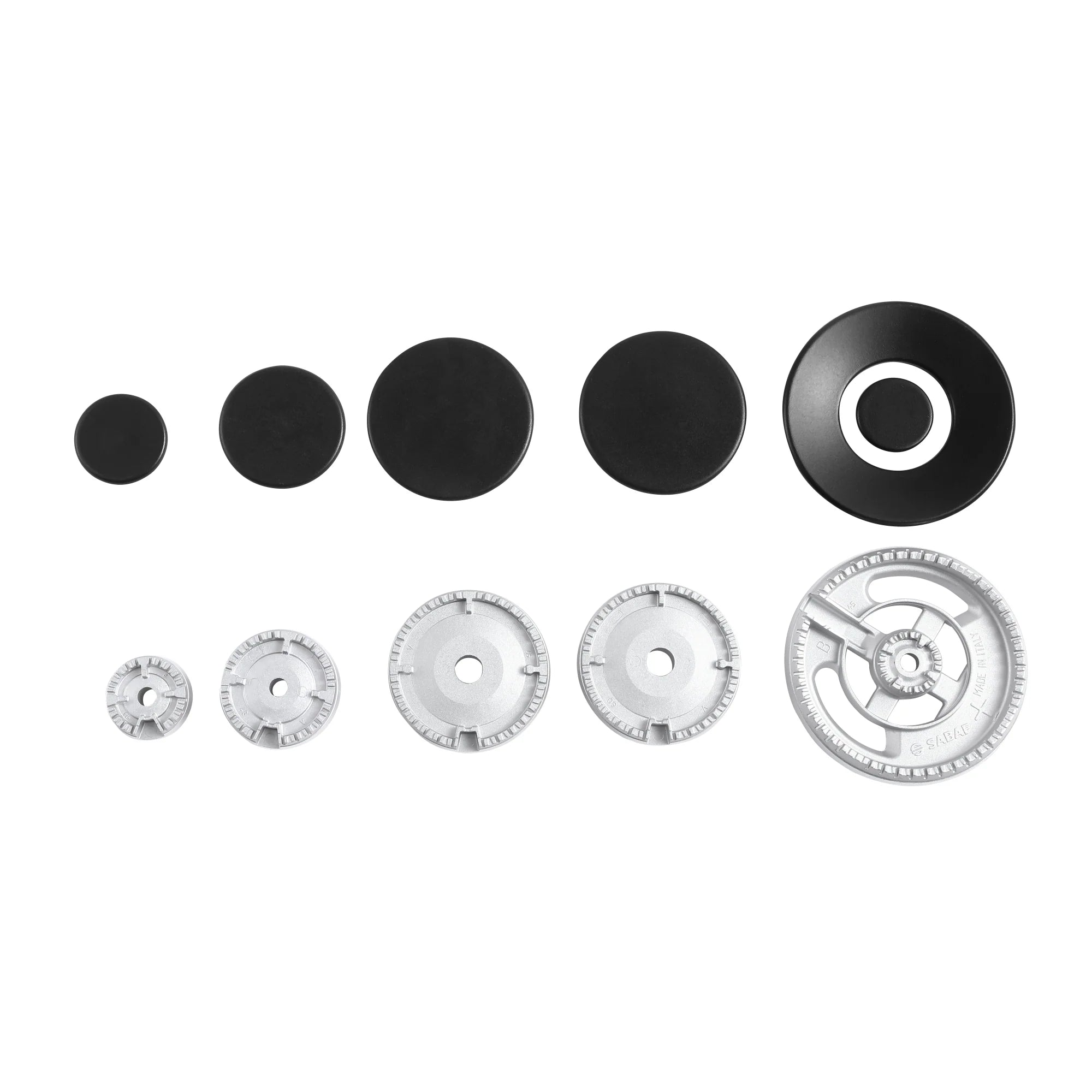 Empava natural gas cooktop burner caps and control knobs set with metal parts