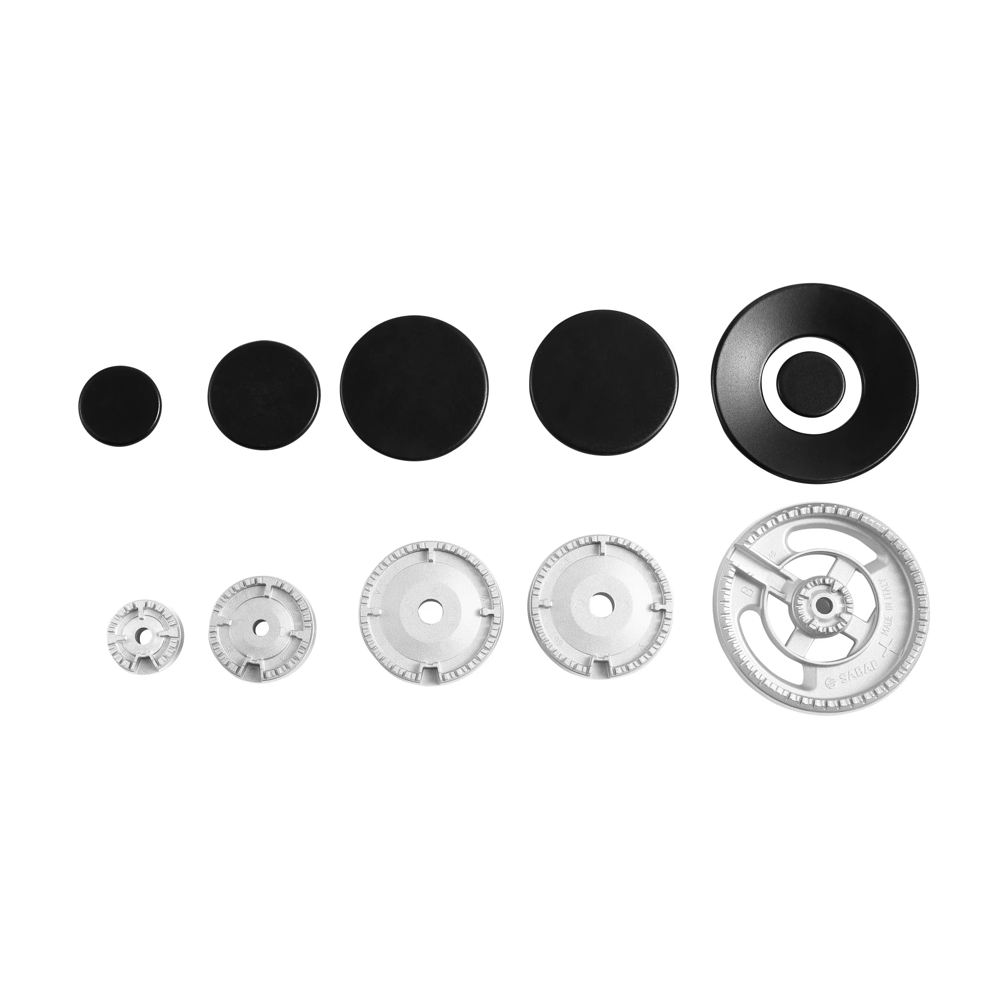 Gas cooktop burner caps and metal burner parts set