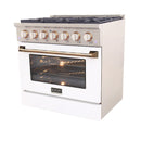 Kucht Signature 36-Inch Gas Range with Convection Oven in White with White Knobs & Gold Handle (KNG361-W-GOLD)