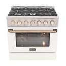 Kucht Signature 36-Inch Gas Range with Convection Oven in White with White Knobs & Gold Handle (KNG361-W-GOLD)