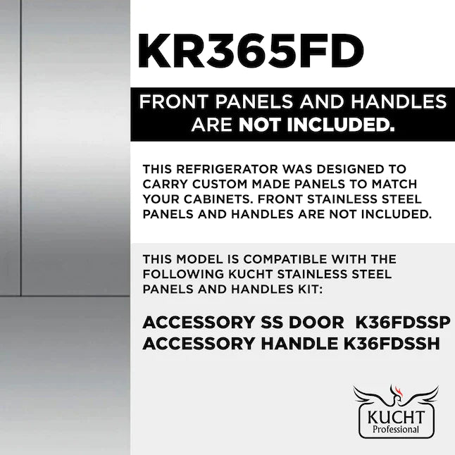Kucht 4-Piece Appliance Package - 36-Inch Dual Range, 36-Inch Panel Ready Refrigerator, Wall Mount Hood, & Panel Ready Dishwasher