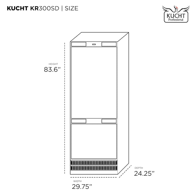 Kucht KR300SD size diagram showing height 83.6 in and depth 24.25 in.