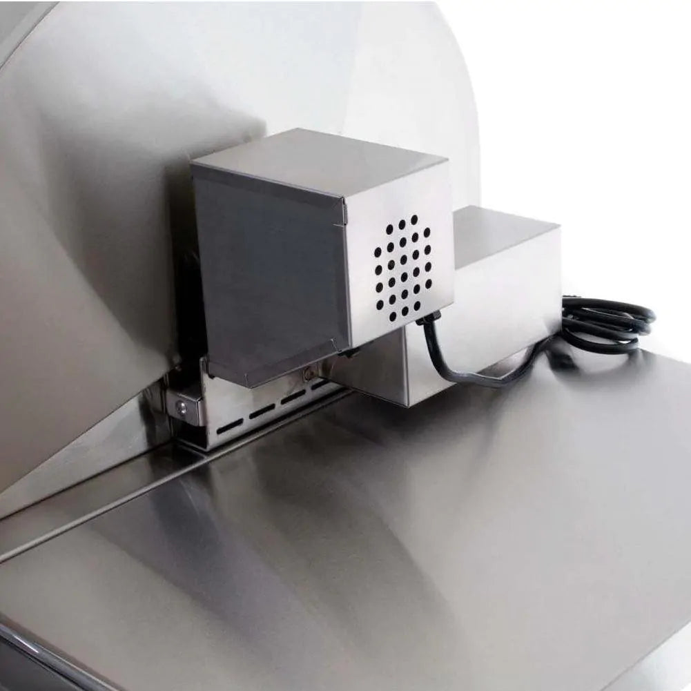 Stainless steel side burner module with perforated cover and attached power cord