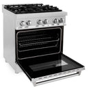 ZLINE 4-Piece Appliance Package - 30-Inch Dual Fuel Range, Refrigerator with Water Dispenser, Tall Tub Dishwasher, & Over-the-Range Microwave in Stainless Steel (4KPRW-RAOTRH30-DWV)